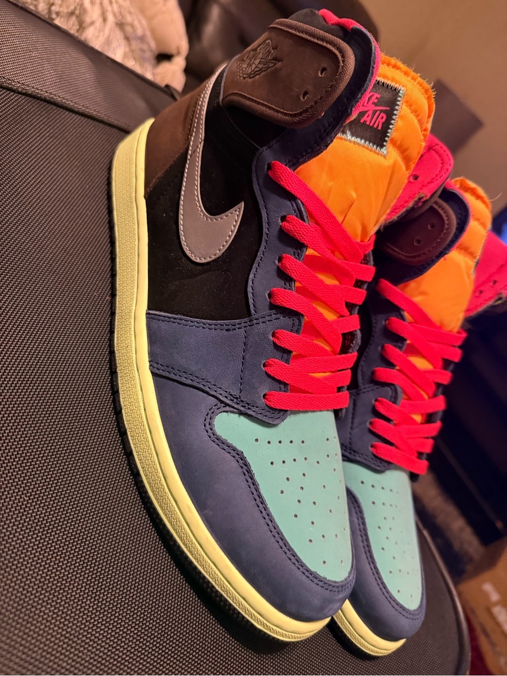 Nike High-Top Sneakers — Teal, Navy, Black & Orange Accents